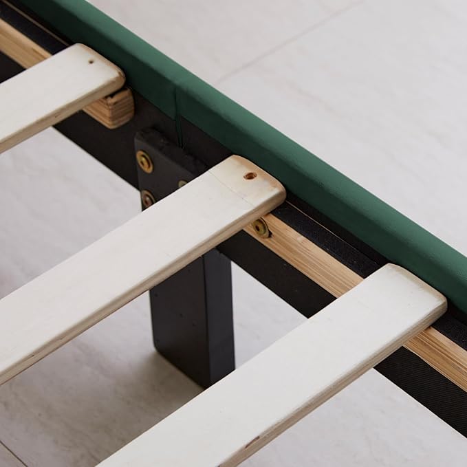 Livinia Queen Size Elton Velvet Platform Bed, Upholstered Bed Frame with Vertical Channel Tufted Headboard Footboard, Strong Wood Slats, No Box Spring Needed, Green (Queen)