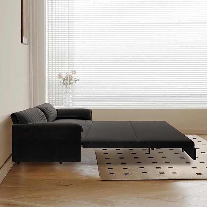 66-Inch Queen Size Convertible Sleeper Sofa Bed, 3-in-1 Pull-Out Futon Loveseat, Velvet Love Seat Couch with Side Pocket for Living Room, Office, Apartment, RV, Hide-A-Bed Fold Out Sofa&Couch