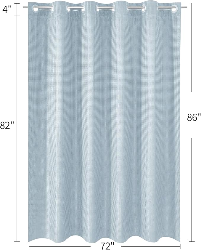 MitoVilla No Hooks Needed Extra Long Shower Curtain Set with Snap-in Liner, Blue 86 inch XL Heavyweight Waffle Fabric Cloth Shower Curtains for Modern Luxury Hotel & Spa Bathroom Decor, Fog Blue