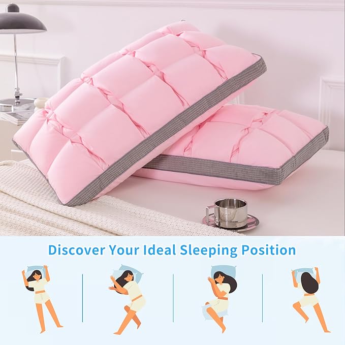 YOUR MOON Soft Pillow Queen for Sleeping, Super Soft Support Down Alternative Pillow, 100% Cotton Shell Luxury Comfy Fluffy Bed Pillows for Sleep(Pink)