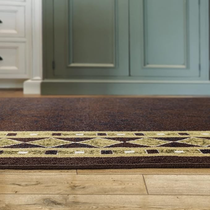 Antep Rugs Alfombras Modern Bordered 2x5 Non-Skid (Non-Slip) Low Profile Pile Rubber Backing Kitchen Area Rugs (Brown Beige, 2' x 5' Oval)