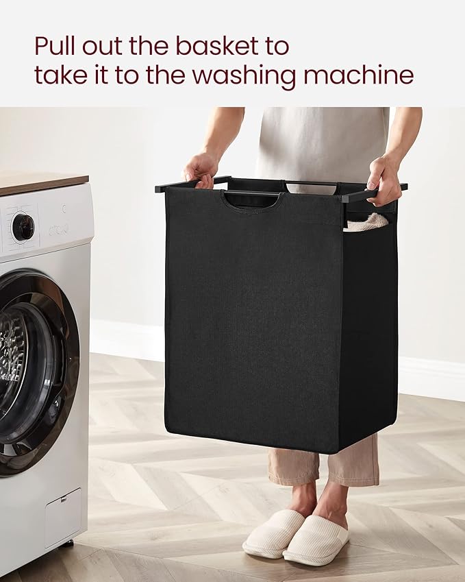 VASAGLE Laundry Hamper, Laundry Basket, Laundry Sorter with A Pull-Out and Removable Bag, Shelf, Metal Frame, 17.2 Gallons (65 L), 19.7 x 13 x 28.4 Inches, Black and Rustic Brown UBLH101B01