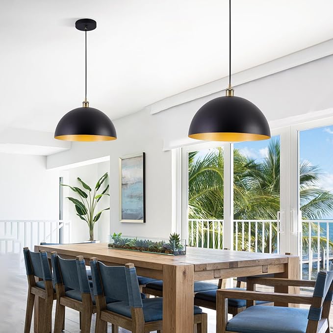 2 Vintage Industrial Pendant Light 9.84 "Industrial Dome Pendant Light Black and Gold Finish Lighting lamp line Length Pendant light78.74 Kitchen Island, Bedroom, Corridor
