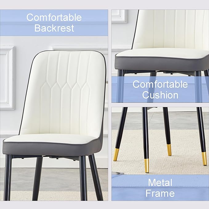 45 Inch Round Dining Table Set for 6, 7 Piece Kitchen Table and Chairs Set, White Faux Marble Table Top, Small Space Dining Set for Apartment or Dining Room