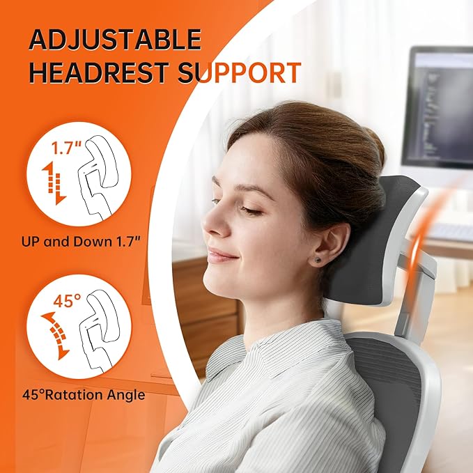 Office Chair Ergonomic Desk Chair, 330LBS Capacity, High Back Computer Chair for Long Hours Comfortable, Rolling Swivel Chair for Home Office, Flip-up Armrests(Grey Black)