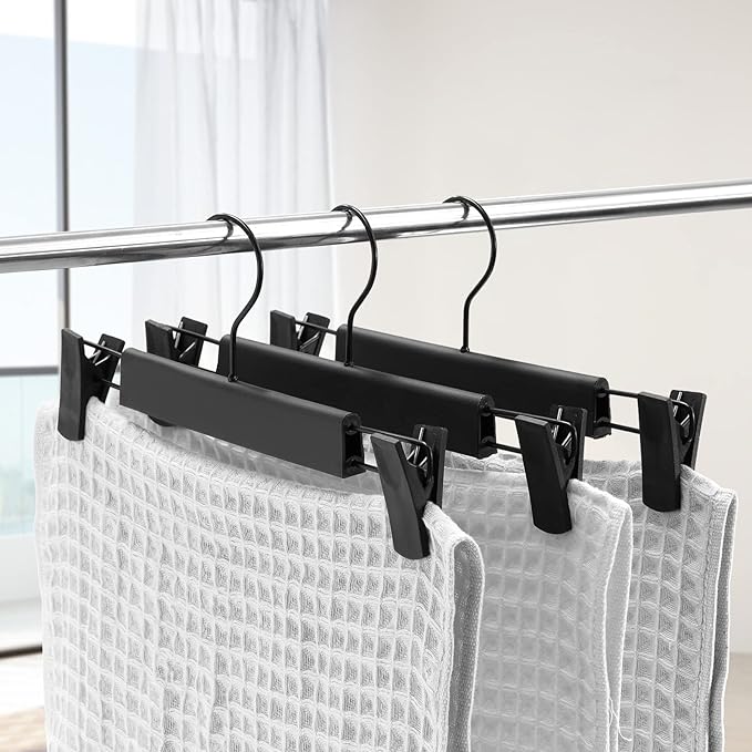 30 Pack Pants Hangers with Adjustable Non-Slip Clips Anti-Rust Hanging Hook for Trouser,Skirts,Jeans,Clothes Hangers Black