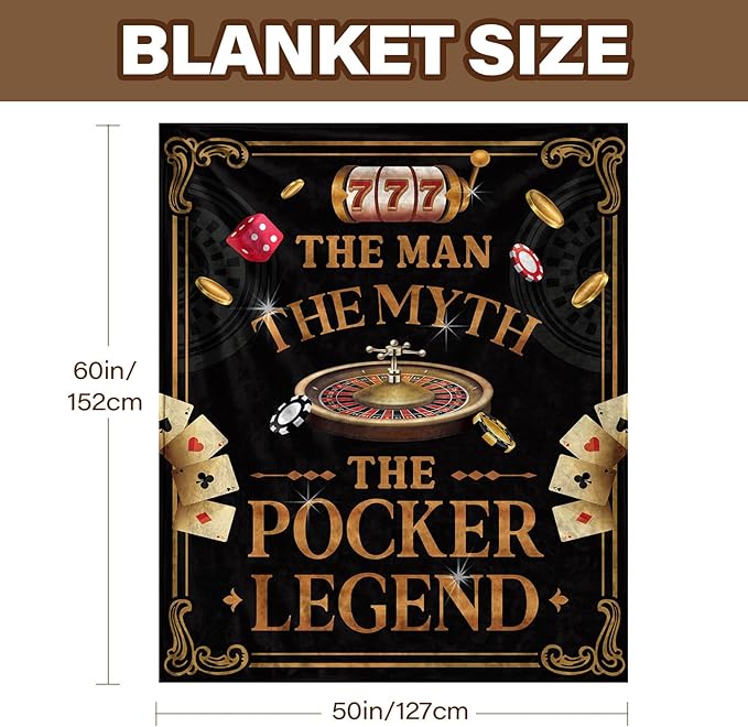Gambling Gifts for Men, Casino Gifts for Men Women, Flannel Throw Blanket Gifts for Pocker Players, The Man The Myth The Pocker Legend Blanket Gifts for Gamblers 50"x 60"