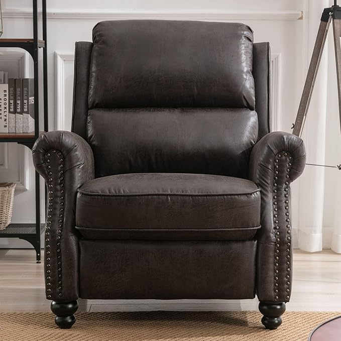 CANMOV Pushback Recliner Chair Set of 2, Faux Leather Armchair Push Back Recliner with Rivet Decoration Single Sofa Accent Chair for Living Room, Dark Grey