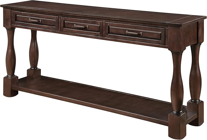 63inch Solid Wood Console Table with 3 Drawers and 1 Bottom Shelf Extra-Thick Sofa Table(Light Espresso)