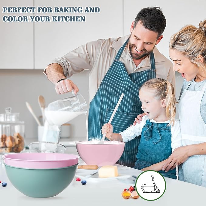 4-Piece Plastic Mixing Bowl Set, 113oz Lightweight Serving Bowls, Large Salad Bowls for Baking,Prepping, Cooking and Serving Food, Dishwasher & Microwave Safe