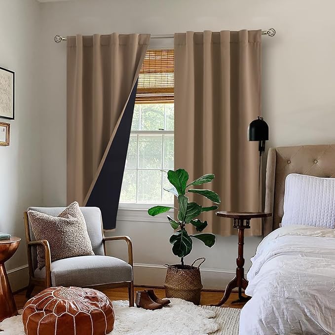 BGment Taupe 100% Blackout Curtains 63 Inches Long with Thermal Insulated Liner, Rod Pocket and Back Tab Double Layer Full Room Darkening Window Drapes for Bedroom, 2 Panels,Each 38 x 63 Inch