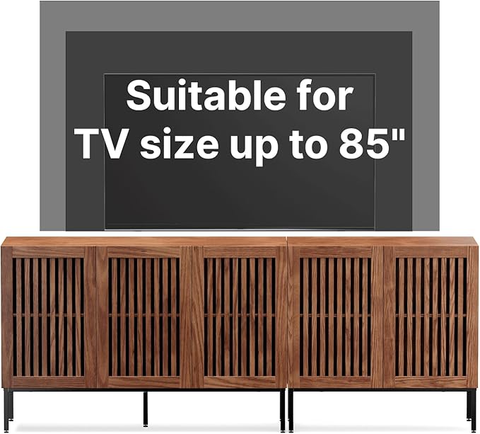 Farmhouse TV Stand for TVs up to 85 inch, 2 in 1 Entertainment Center TV Console with Metal Base & Storage Cabinets,Media Console for Living Room, Dark Brown