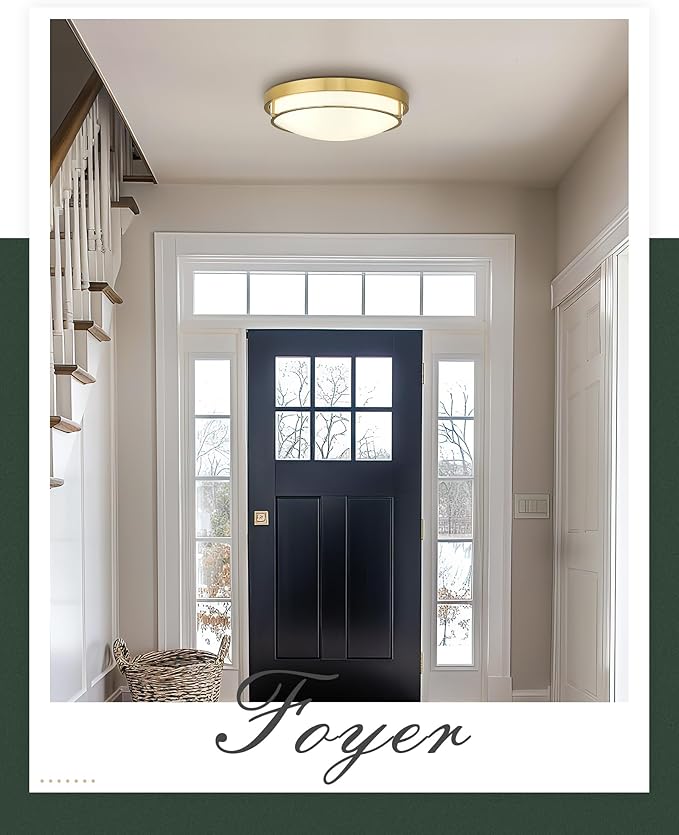 16 inch Flush Mount Light Fixture, 3-Light Modern Ceiling Light with Polished Gold Finish for Hallway Kitchen Laundry Bedroom, CL4822-3W-PG