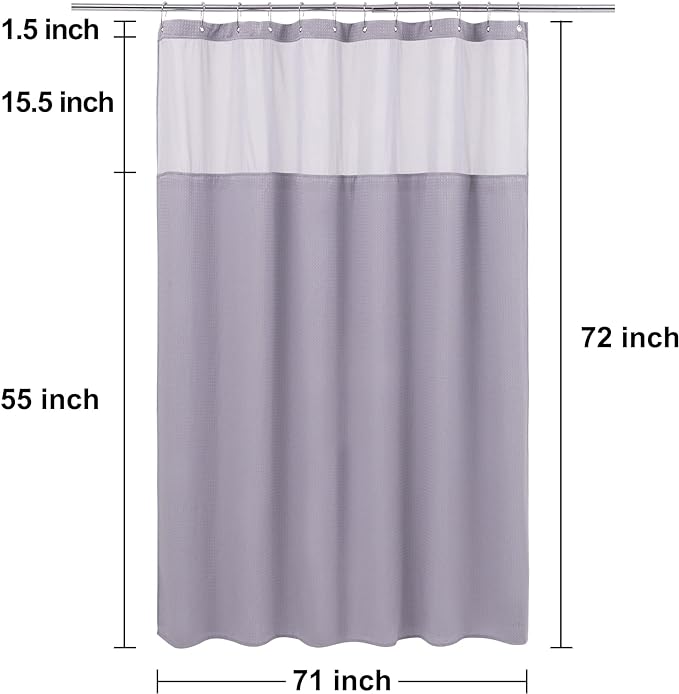 N&Y HOME Waffle Weave Shower Curtain with Snap-in Fabric Liner & 12 Metal Hooks Set - Hotel Style, Waterproof & Washable, Heavyweight Fabric & Mesh Top Window - 71x72, Lavender