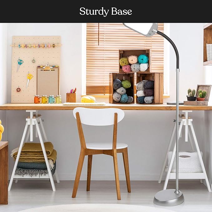 Brightech Litespan Slim LED Floor Reading Lamp with Adjustable Gooseneck for Living Rooms & Offices, Dimmable Standing Lamp for Bedroom - Silver