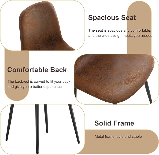 Dining Table Chairs Set for 4, Modern Rectangular Dining Room Table Set PU Leather Upholstered Dining Chairs 55" Dinner Table Set for Kitchen, Dining Room (55 inch Table + 4 Brown Chairs)