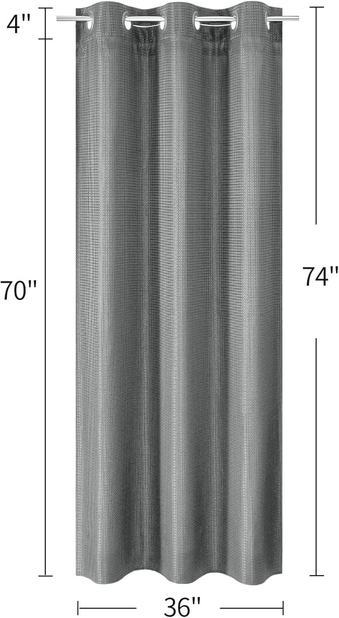 MitoVilla Grey Waffle Small Stall Shower Curtain 36 x 74, No Hooks Required Half Size Narrow Fabric Shower Curtain Set with Snap-in Liner for Modern Bathroom Decor