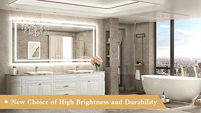 TETOTE 72 x 32 LED Bathroom Mirror, Brighter Lighted Bathroom Vanity Mirror with LED Lights, Light up Front and Backlit 3-Color Dimmable Anti Fog Illuminated Mirror, Waterproof, Shatterproof