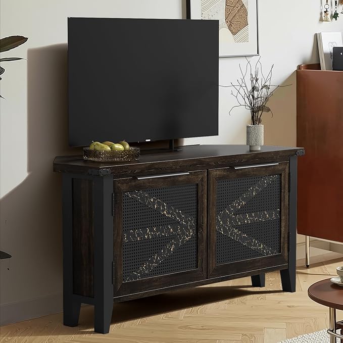 VFK Farmhouse Corner TV Stand for 50 Inch TV, Rustic Entertainment Center with Storage, Space-Saving Media Console Table for Living Room & Bedroom