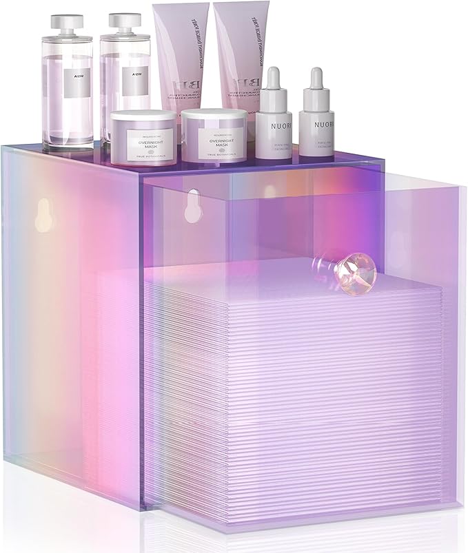 Delamu Disposable Facial Towels Storage Box - Stackable Acrylic Organizer Compatible with Clean Skin Club Towel XL, Bathroom Vanity Holder, Dustproof Multipurpose for Makeup, Skincare,Colorful