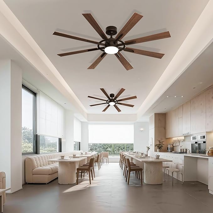 60 Inch Smart Ceiling Fan, Walnut Indoor/Outdoor Ceiling Fans with Lights and Remote, Compatible with Alexa/Google/App, 3CCT Dimmable 6 Speeds Timing for Living Room Bedroom Patio