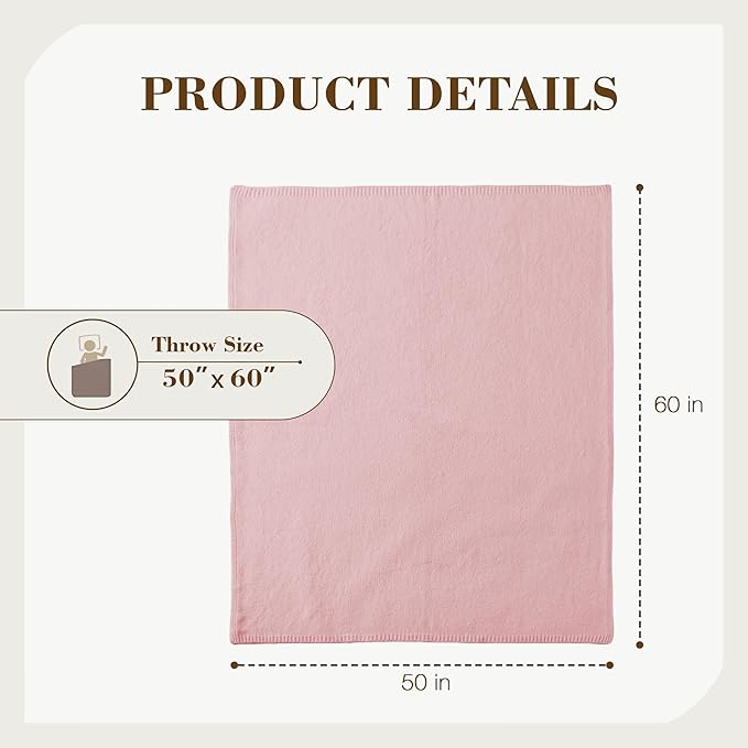 Carriediosa Wool Blend Knit Throw Blanket 50" X 60", 50% Recycled Polyester Soft Cable Knitted Fluffy Throws for Couch Lightweight Woven Blankets for Sofa Fuzzy Cozy Bed Cover, Pink