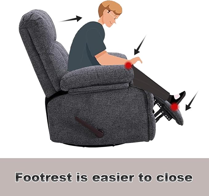 Oversized Swivel Rocker Recliner Chair for Adult, Rock Recliner for 350lb Big Man, Extra Wide Manual Recliners, Overstuffed Soft Rocking Sofa Chair,Light Grey