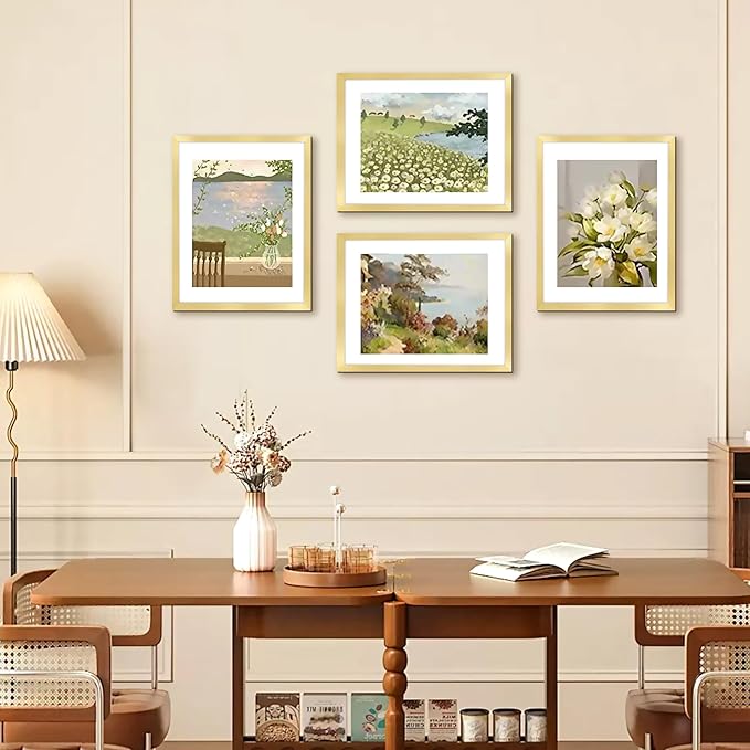 FIXSMITH 11x14 Picture Frame Set of 2, Photo Frame with HD Plexiglass, Display Pictures 8x10 with Mat or 11x14 Without Mat, Gold Picture Frames Collage Wall Decor, Gallery Wall Frame