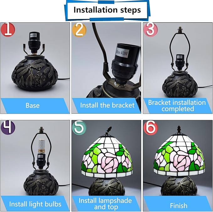 Small Tiffany Stained Glass Lamp, 3 Color Temperatures Bedside Lamp, 8 Inch Mushroom Desk Light for Bedroom Living Room Office Home Decor (Pink Rose)