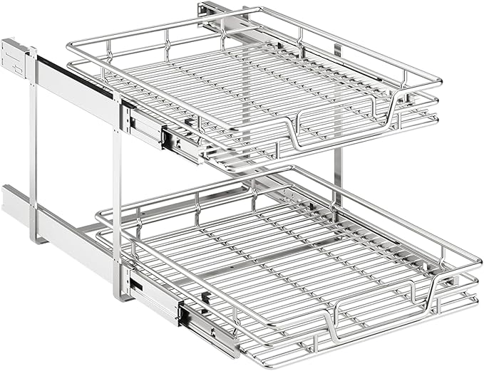 2pαck 2-Tier Kitchen Cabinet Pull Out Shelf and Drawer Organizer Slide Out Pantry Storaqe Basket in Multiple Sizes 2pαck(20" W x 21" D)