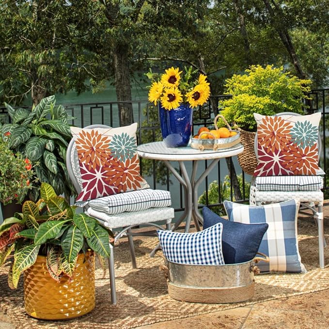 DFXSZ Outdoor Throw Pillow Covers 24x24 Inch Set of 2 Waterproof Spring Summer Geometric Elegant Burnt Orange Outdoor Pillow Covers for Patio Funiture Garden Couch 168D24