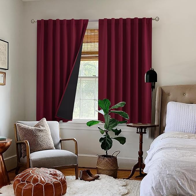 BGment Red Blackout Curtains 45 Inches Long with Thermal Insulation Liner, Christmas Blackout Curtains Rod Pocket Back Tab Room Darkening Window Curtain for Bedroom(52 x 45 Inch, 2 Panels, Burgundy)