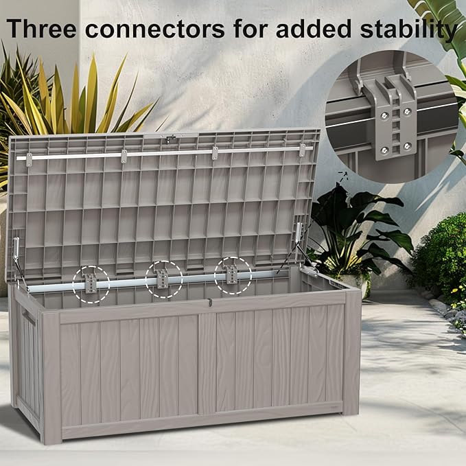 120 GallonOutdoor Storage Box,Resin Deck Boxes Waterproof, IndoorOutdoor Bin for Package Delivery, Patio Cushions, Gardening Tools, Lockable, UV Resistant