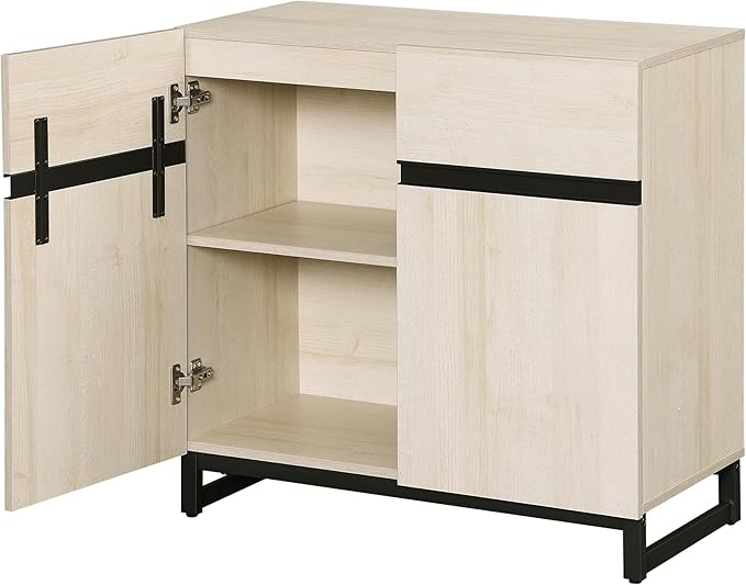 WAMPAT Modern TV Stand for TVs Up to 40 Inch, Entertainment Center with Adjustable Shelves and Metal Base, Media Console for Living Room and Bedroom, Light Oak