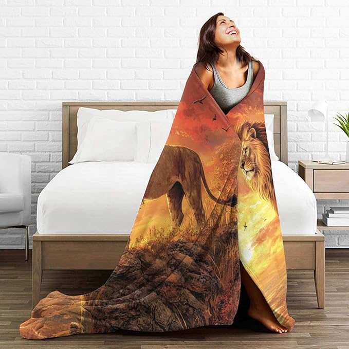 Lion Blanket Soft Cozy Lion Fleece Throw Blanket Warm Lightweight Animal Flannel Plush Bedding Stuff Decor Blankets Gifts for Lover Girls Boys Kids Women Adults Bed Travel 50"x60"