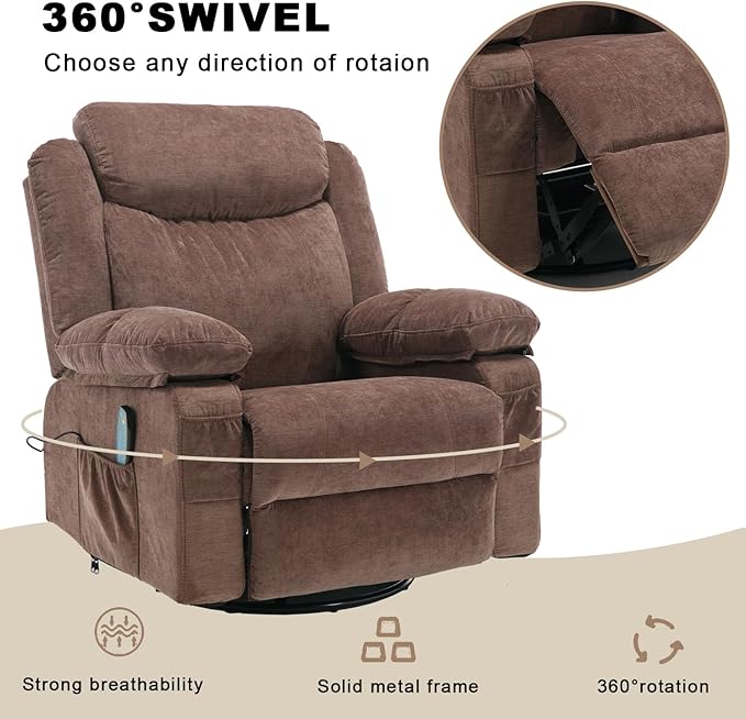 Overstuffed Rocker Recliner Chair with Massage and Heat, Oversized Reclining Swivel Single Sofa, Fabric Rocking Manual Home Theater Recliners Lounge Chairs for Adults Living Room