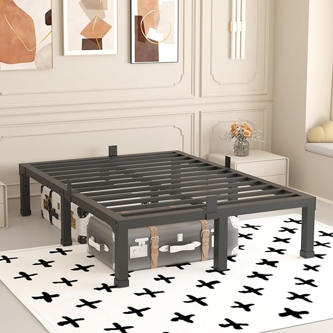14 Inch Full Size Bed Frame, Heavy Duty Support 3500 lbs Metal Platform, No Box Spring Needed/Noise Free/Non-Slip/Steel Slat Support/Easy Assembly