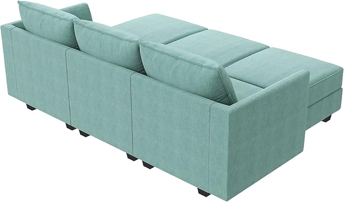 HONBAY Convertible Sectional Sleeper Sofa with Storage Seats Modern Modular Sofa Sectional Couch Modular Sleeper Couch with Ottomans, Aqua Blue