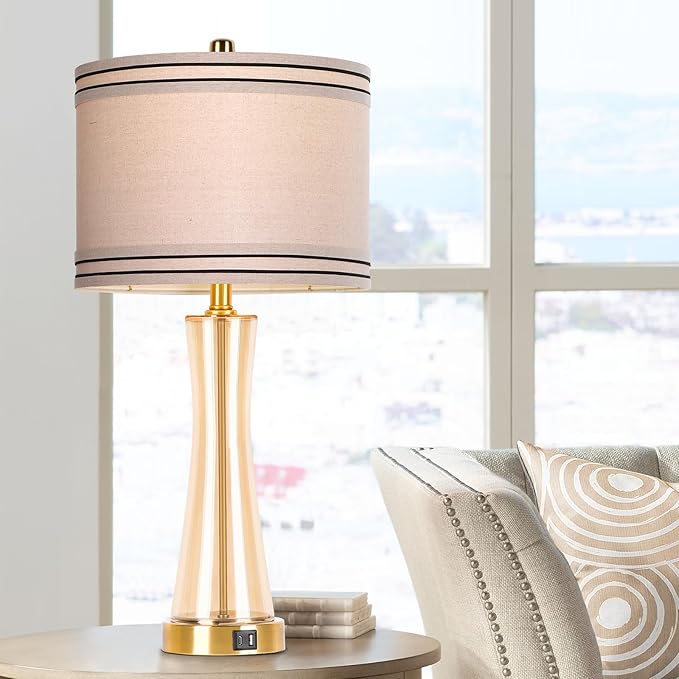 27.4''Table Lamps for Living Room Set of 2,3-Way Dimmable Modern Glass Bedside Lamps with USB Ports,Tall Lamps for Night Stands,Touch End Table Lamps for Bedroom Desk Lamps for Home Office(Glod)