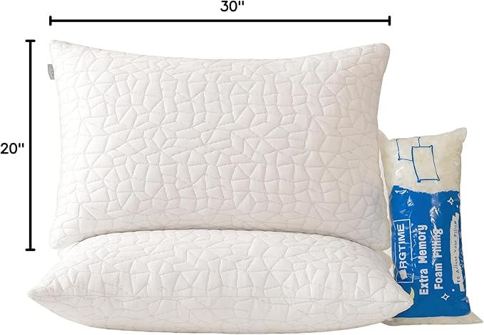 Shredded Memory Foam Pillows - Queen Size Set of 2,Adjustable Bed Pillows for Side Back Stomach Sleepers,Comfy Cooling Pillows for Sleeping with Washable Cover
