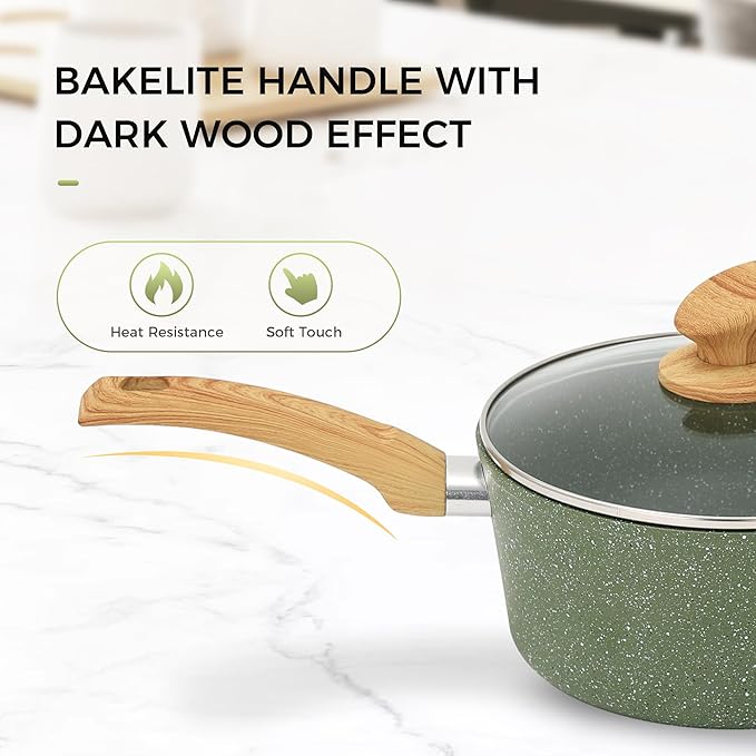 MAISON ARTS 17 Piece Pots and Pans Set Non Stick, Kitchen Cookware Sets with Nonstick Granite Stone Coating, Suitable for Induction Cooktops, Green