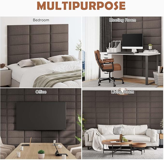 IFNOW Upholstered Wall Mounted Headboard, 3D Soundproof Peel and Stick Panels for Full Size, Reusable and Removable Tufted Bed Headboard in Brown (6 Panels, 10" x 24")