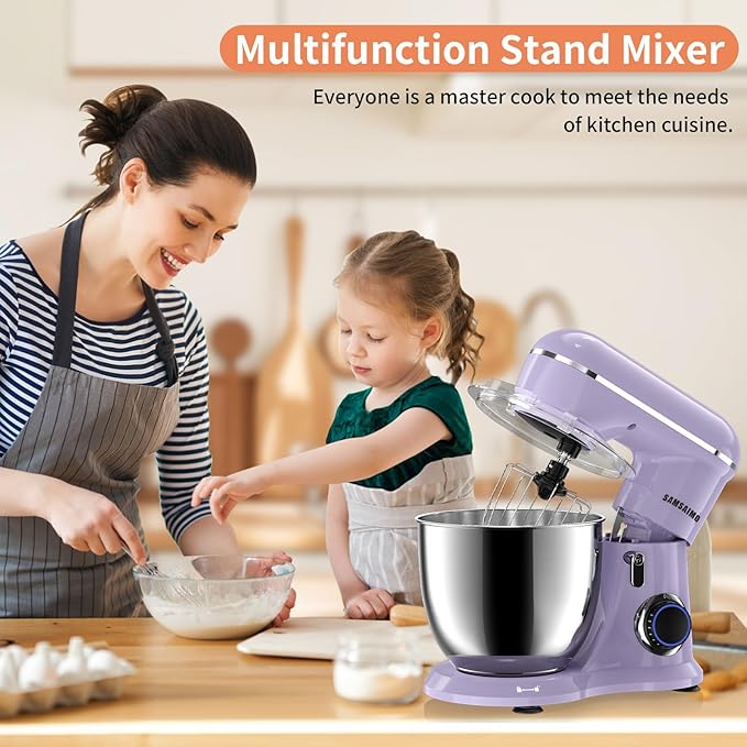 3-IN-1 Electric Stand Mixer, 660W 10-Speed With Pulse Button, Attachments include 6.5QT Bowl, Dough Hook, Beater, Whisk for Most Home Cooks, Vine Purple