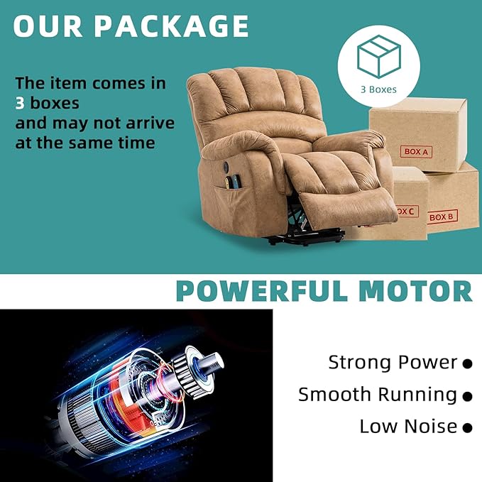 MEETWARM Large Power Lift Electric Recliner Chair, Overstuffed Wide Recliner with Massage and Heat for Elderly Big People, Heavy Duty Recliners with 2 Side Pockets, USB Ports, 2 Remote Controls(Sand)