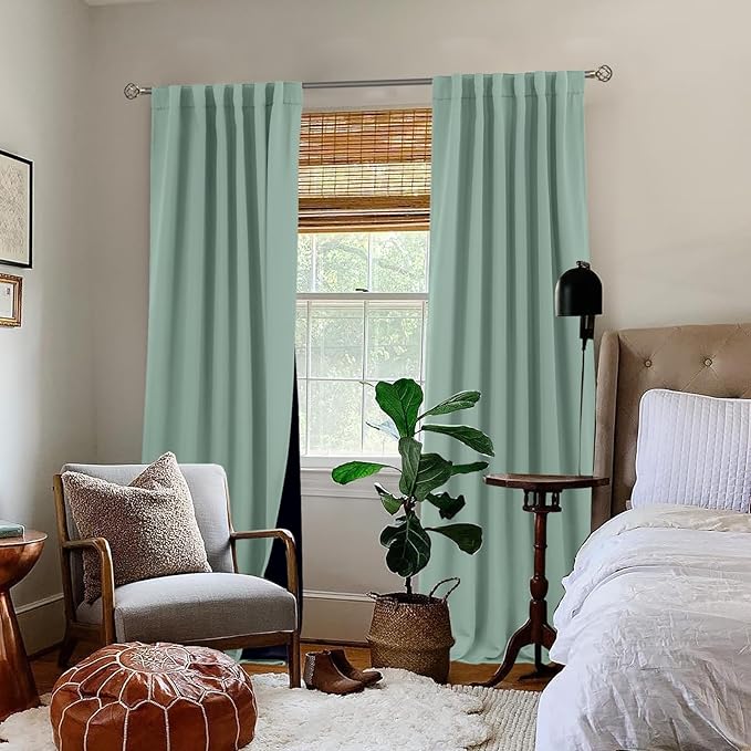 BGment Blackout Curtains with Thermal Insulation Liner Curtains 108 Inches Long, Rod Pocket and Back Tab Double Layer Room Darkening Window Curtain for Bedroom(52 x 108 Inch, 2 Panels, Frosty Green)
