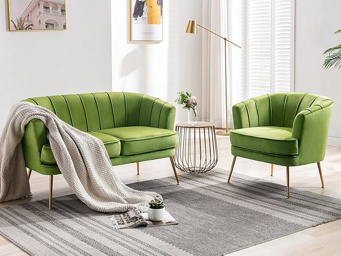 Velvet Loveseat Couch Sofa Luxury Modern Comfy Tufted Couch Chesterfield 2 Person for Living Room/Bedroom, Grass Green