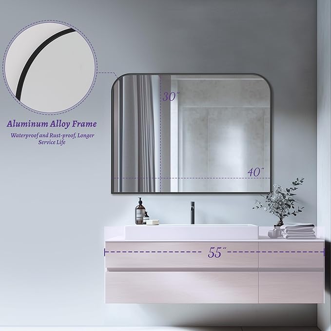 Bathroom Mirror, Wall Mirrors, Black Metal Framed Wall-Mounted Mirrors, Bathroom Vanity Mirror for Over Sink, Living Room, Bedroom, Entryway, 40x30 Inch, Black