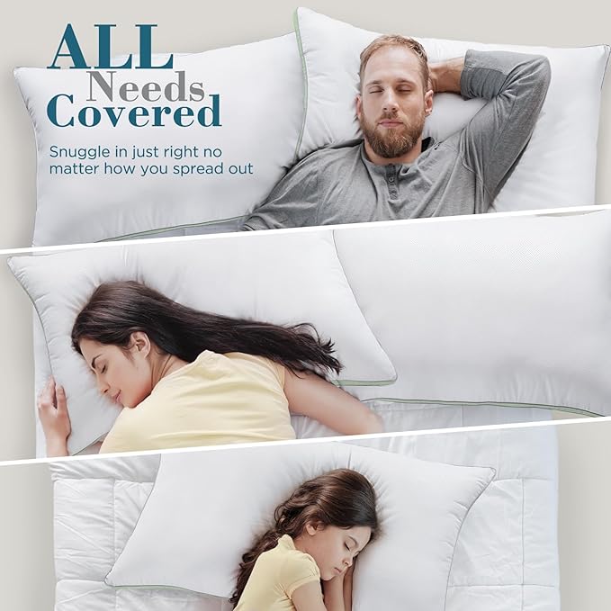 viewstar Bed Pillows Standard Size Set of 2, Hotel Cooling Down Alternative Gusseted Pillows for Side, Back, or Stomach Sleepers, Green
