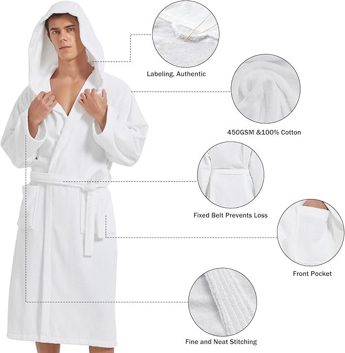 Mens Robe with Hood-Classic Terry Cloth Bathrobe for Men,Soft Knee Length Bathrobes