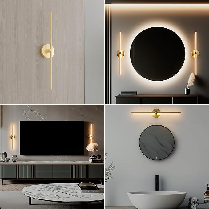 ZAGO 24 Inch LED Indoor Linear Wall Sconces Set of Two, 3CCT Switchable, Brushed Golden, Hardwired and Wall Mounted, Dimmable for Living Room, Hallway, Bedroom, 120-277V, 14W, 900LM, ETL Certified